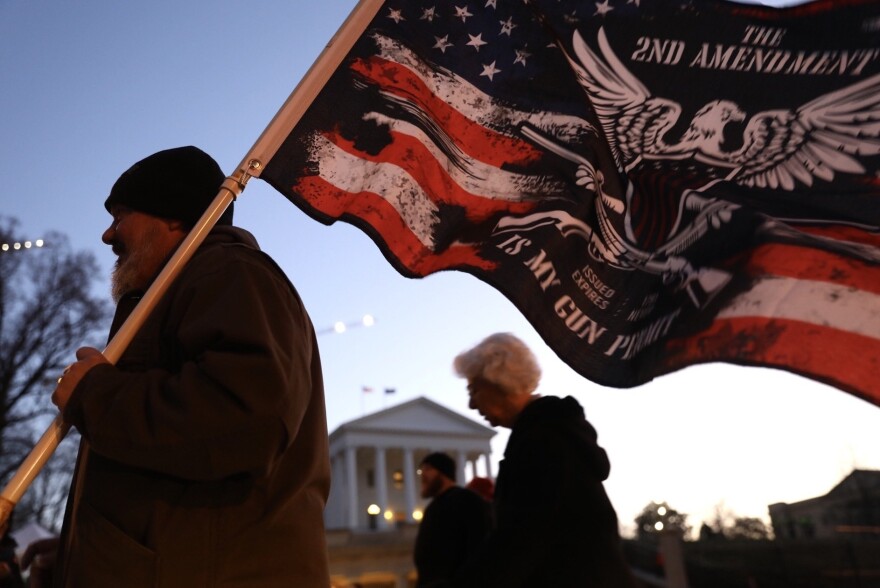 David Agee of Virginia's Henrico County prepares for the gun rally at the Virginia State Capitol on Monday.
