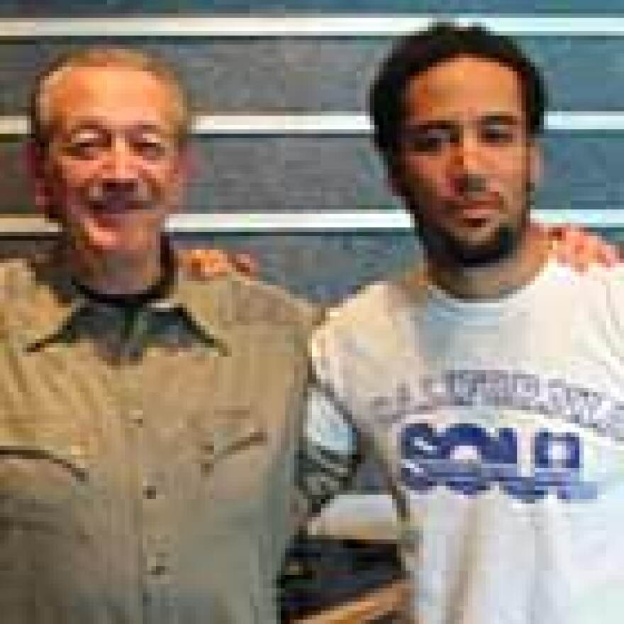 Charlie Musselwhite, left, and Ben Harper at NPR West in Los Angeles, Calif.