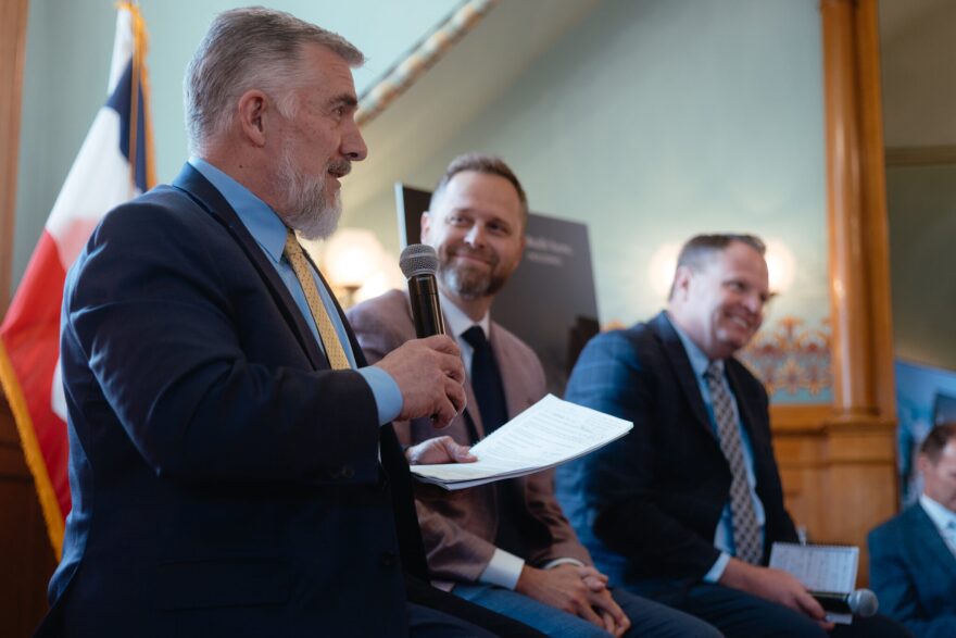 Clearfield Mayor Mark Shepherd speaks during housing summit hosted at the Governor’s Mansion in Salt Lake City on May 29, 2025.