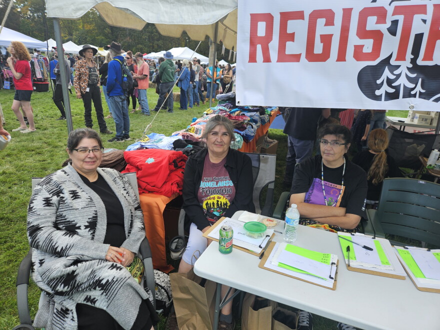 Sisters Lisa Levy, Lillian Belky, and Linda Rudesill braved an 18-hour bus ride to come to the powwow in Lenox from Wisconsin.