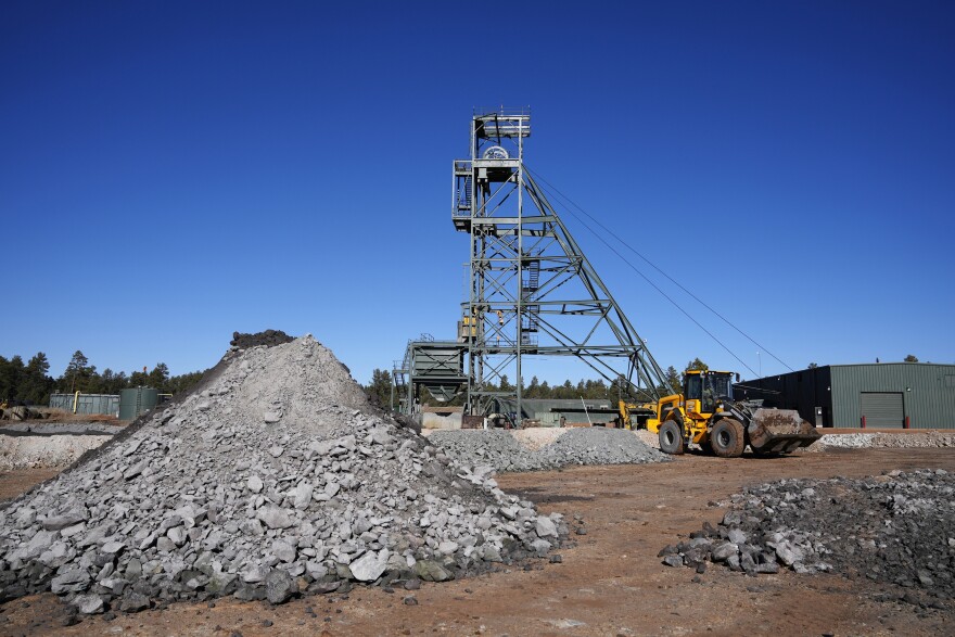 FILE - This ore pile is the first to be mined at the Energy Fuels Inc. uranium Pinyon Plain Mine Wednesday, Jan. 31, 2024, near Tusayan, Ariz. Navajo President Buu Nygren vowed to carry out a plan to enact roadblocks to prevent the transportation of uranium ore through the reservation while the tribe develops regulations to cover what are the first major shipments of uranium through its land in years.