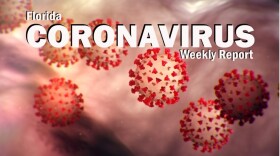 A graphic that shows images of coronavirus and says "Florida's Coronavirus weekly report."