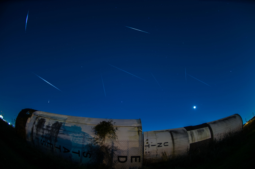 composite image of the Geminid shower from the vantage point of Johnson Space Center. Photo: NASA/Lauren Harnett 