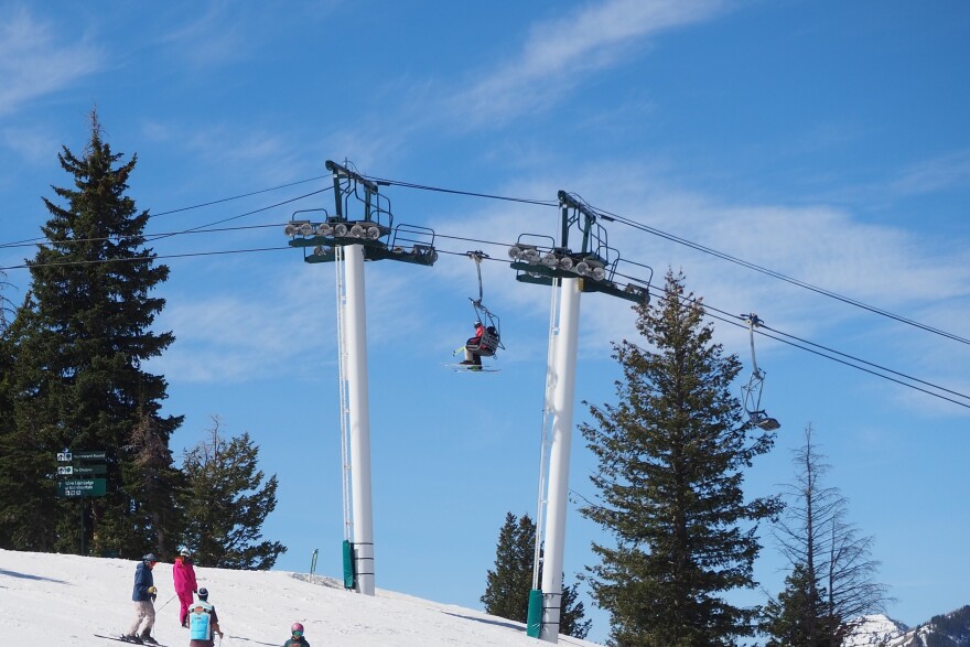 Skiers arrive at the top of the Sterling Express lift on march 29, 2026.
