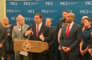 Governor Ron DeSantis, alongside FSCJ's president, Jacksonville Mayor Lenny Curry, and other officials annoncing the Northeast Florida FinTech Initiative.