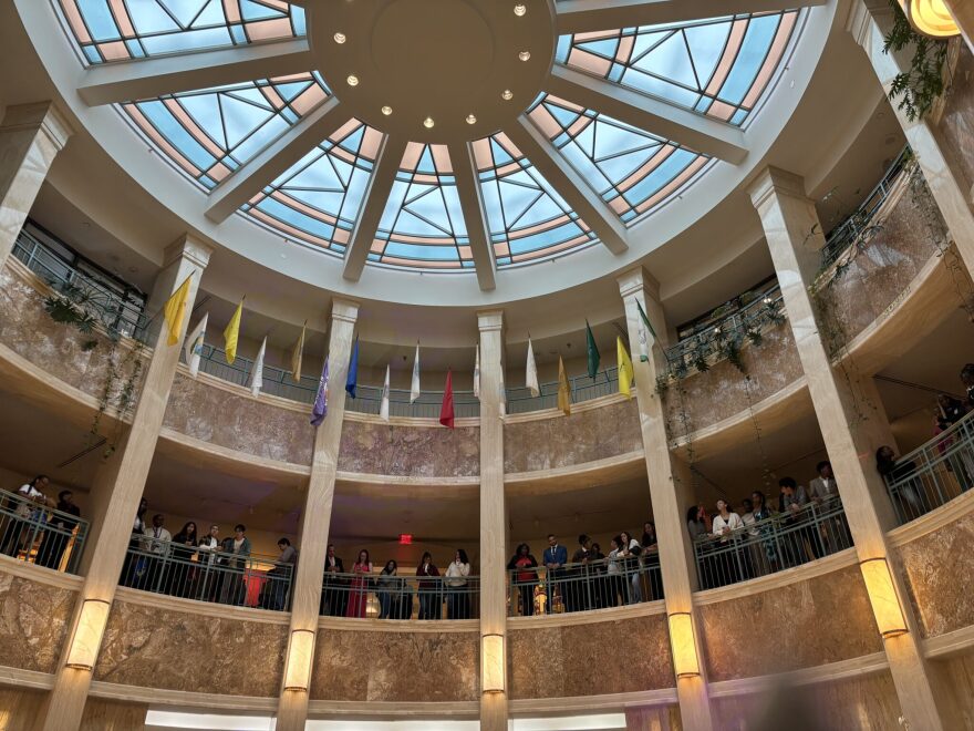 Students look over a gathering for African American Day at the Legislature on Feb. 14, 2025.