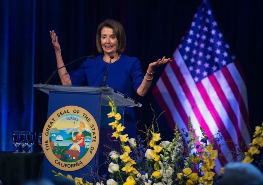 Rep. Nancy Pelosi speaks before Eleni Kounalakis is sworn in as lieutenant governor at the Tsakopoulos Library Galleria on Jan. 7, 2019 in Sacramento, Calif.