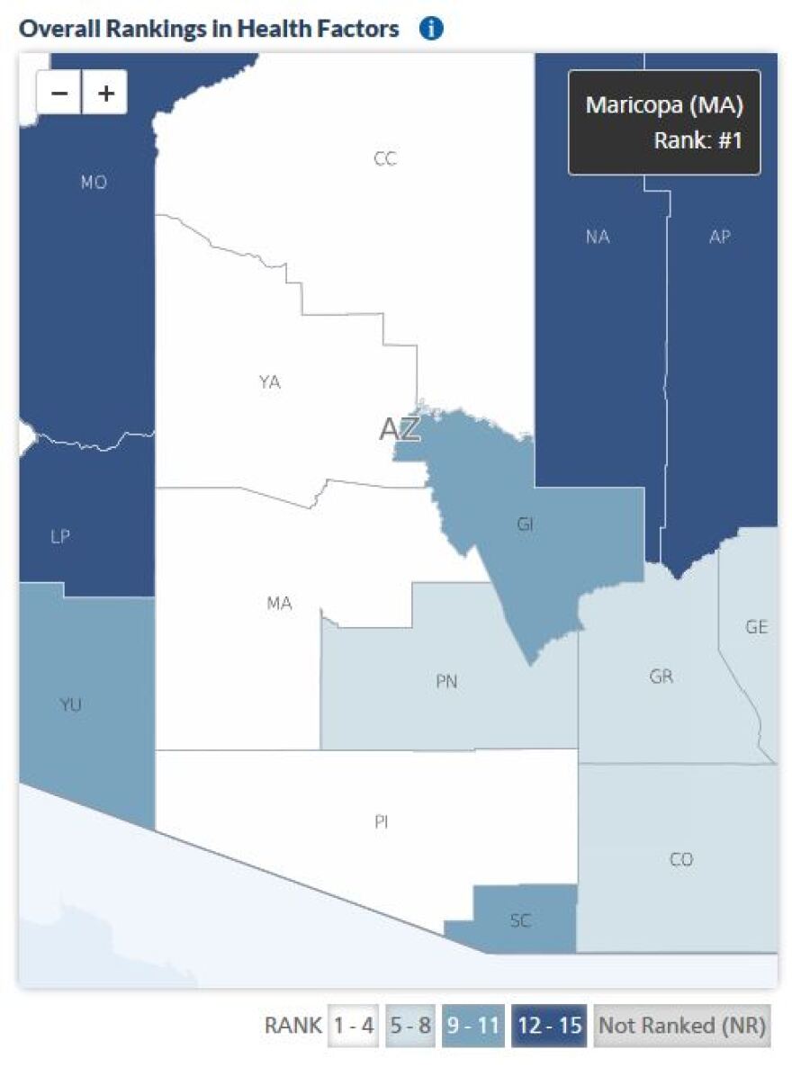 Maricopa County ranked number 1, according to 2014 study findings. Lighter colors indicate better performance.