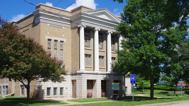 A neoclassic revival style building sits on South Park Street near downtown Kalamazoo.