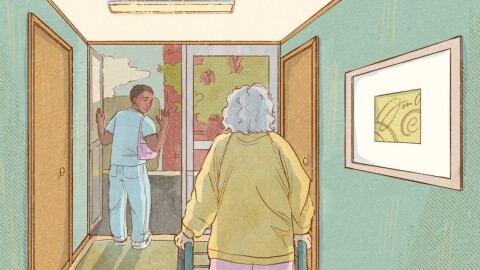 A caregiver waves while leaving the home of an older adult. Immigrants make up 30% of all direct care workers nationwide, according to KFF. Federal immigration changes have made recruiting workers even more of a challenge, Wisconsin officials say. (Elena Delzer for Wisconsin Watch)