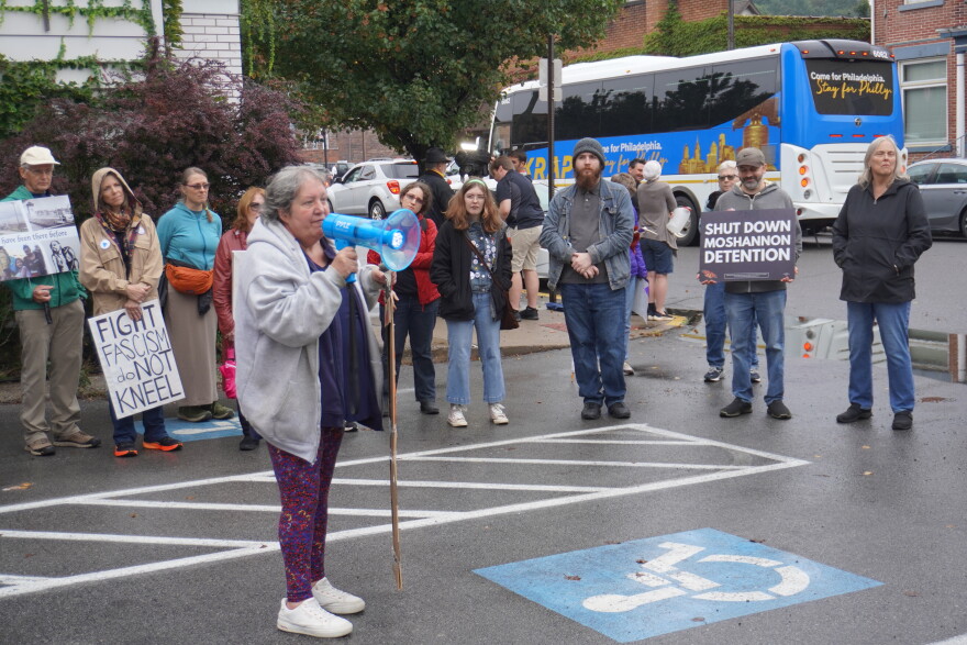 Protesters stood outside of the Clearfield County Offices building before and after Tuesday's vote. Several people came on buses from Pittsburgh and Philadelphia. Officials with Indivisible, a nationwide organization, said they informed people across the state about the Clearfield County Commissioners meeting but they did not coordinate the buses or pay for them. 