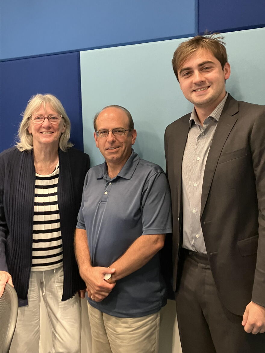 From left: host Mindy Todd, candidate David Vieira, and candidate Jack Richardson. Both men are running for Massachusetts State Representative in the 3rd Barnstable District.
