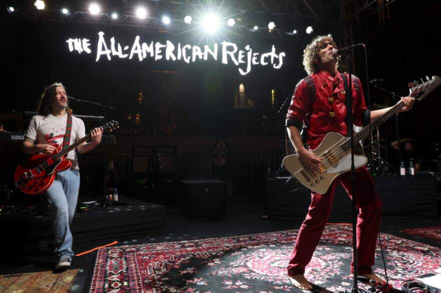 (L-R) Nick Wheeler and Tyson Ritter of The All-American Rejects perform onstage during the Fandom Party at SDCC 2025 at Float at Hard Rock Hotel San Diego on July 24, 2025 in San Diego, California. (Phillip Faraone/Getty Images for Fandom)