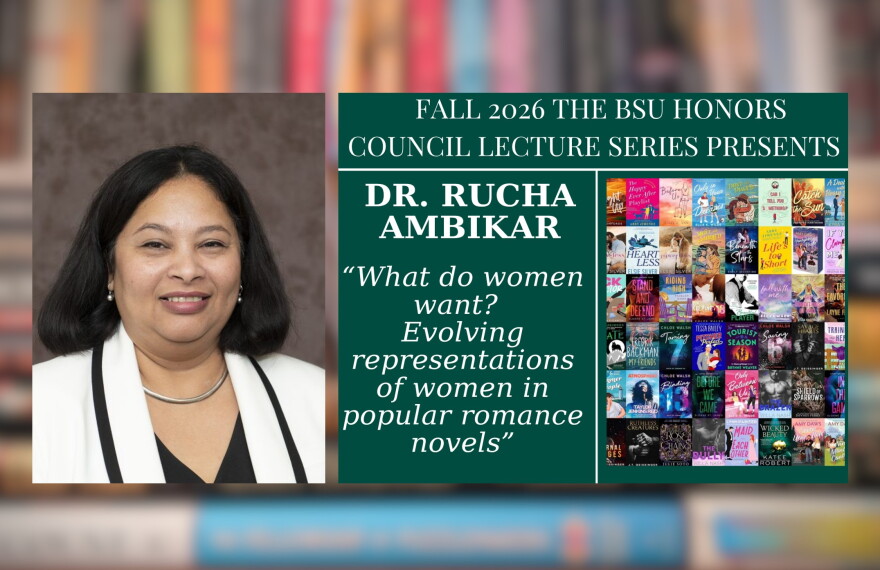 photo of woman, Rucha Ambikar and text in image reads "What do women Want? Evolving Representations of Women in Popular Romance Novels"