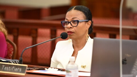 Former Office of Management and Budget Director Jenifer O’Neal testifies before the Legislature of the Virgin Islands in June 2022.