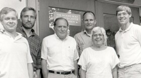George and Katharine Woodwell (center) with Skee Houghton (right), pictured in Woods Hole in the late 1980s.