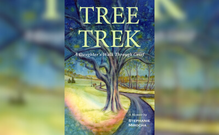 Close up of "Tree Trek" book with art by the author, Stephanie Mirocha