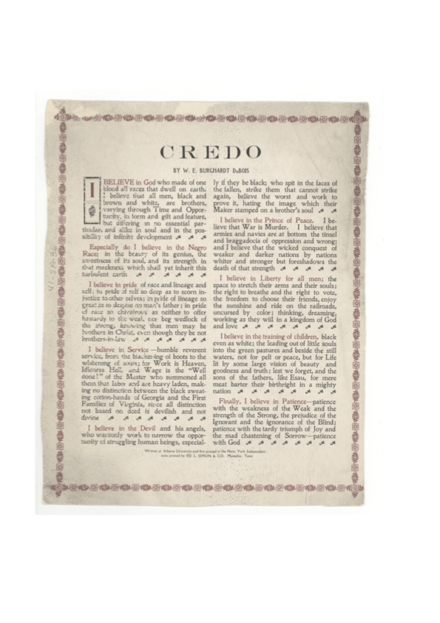 'Credo,' by William Edward Burghardt Du Bois, published in 1904.