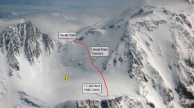 An image of a mountain shows where a fall occured