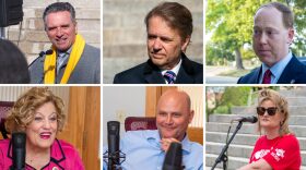 Kansas gubernatorial candidates (left to right, upper row first) Republican Senate President Ty Masterson, former GOP Gov. Jeff Colyer, Democratic Sen. Ethan Corson, GOP Insurance Commissioner Vicki Schmidt, GOP Secretary of State Scott Schwab and Democratic Sen. Cindy Holscher are running videos or commercials indicative of the type of campaigns they're running in 2026.