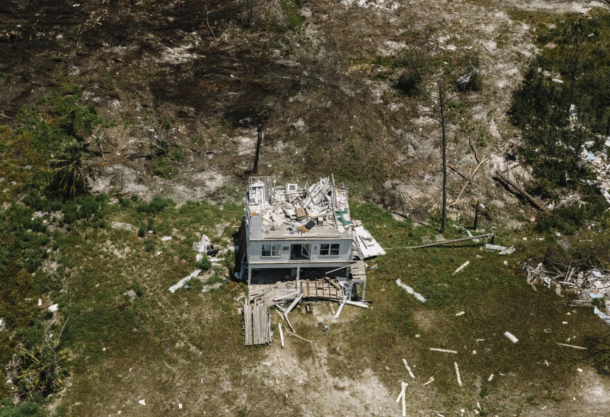 But numerous other buildings, like this house near Mexico Beach, look as though the hurricane struck yesterday. Many owners are awaiting inspections or insurance payouts before beginning repairs or demolition.