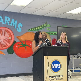 Milwaukee Public Schools Superintendent Dr. Brenda Cassellius discusses the upcoming school year on Aug. 27, 2026 at Frances Starms Discovery Learning Center in Milwaukee. The school received millions of dollars in updates over the summer.