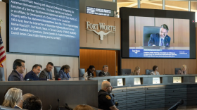 Council member Michael Crain speaks on a proposed tax abatement for a data center at a Fort Worth City Council meeting on March 31, 2026. (Maria Crane | Fort Worth Report/CatchLight Local/Report for America)