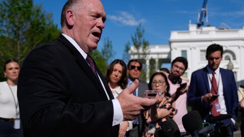 White House border czar Tom Homan speaks to reporters at the White House in this April 14, 2026, file photo.