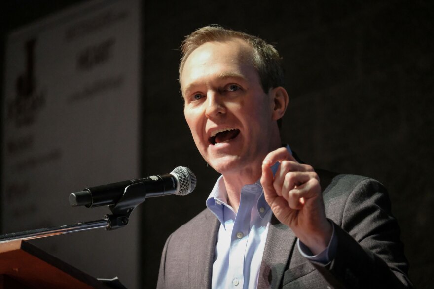 Former congressman Ben McAdams touted his experience in politics and appealed to delegates at the Utah Democratic Convention, April 25, 2026, to send the “strongest, most proven candidate” to Washington, D.C.