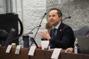 Sen. Spencer Deery, R-West Lafayette, laughs at a joke from a member of the public during testimony on a bill in February 2022.