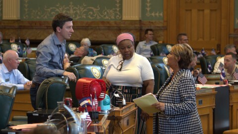 Rep. William Lindstedt, Rep. Jennifer Bacon, and House Majority Leader Monica Duran, all Democrats, on the House floor during Special Session on Aug. 24, 2025. A Democratic vacancy committee has selected Rep. Lindstedt to serve out the term of late state Senator Faith Winter.