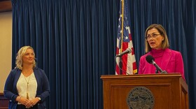 Gov. Kim Reynolds announces the final DOGE Task Force report Oct. 21, 2025.