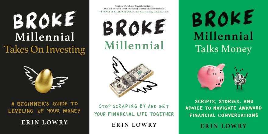 Book covers for Erin Lowry's "Broke Millennial" series