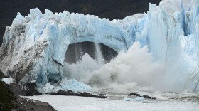 FILE - Chunks of ice break off the Perito Moreno Glacier, in Lake Argentina, at Los Glaciares National Park, near El Calafate, in Argentina's Patagonia region, March 10, 2016. As glaciers melt and pour massive amounts of water into nearby lakes, 15 million people across the globe live under the threat of a sudden and deadly outburst flood, a new study finds. (AP Photo/Francisco Munoz, File)