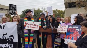 Dashai Barber speaks as the Rev. William Barber sits beside her during a news conference Friday in Ft. Wright.