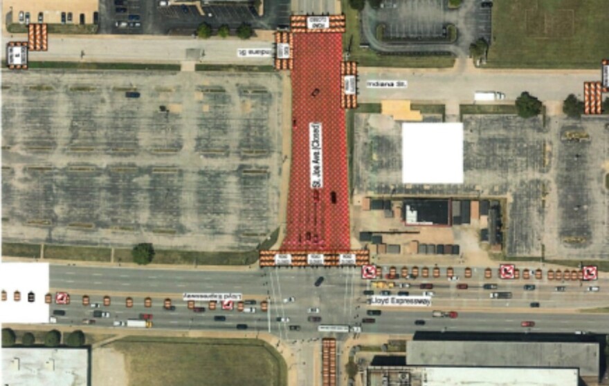 The portion of St. Joe Avenue in red will be subject to nighttime closures
