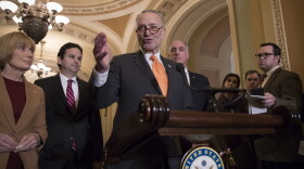 Senate Minority Leader Chuck Schumer, D-N.Y., joined by, from left, Sen. Maggie Hassan, D-N.H., Sen. Brian Schatz, D-Hawaii, and Sen. Bob Casey, D-Pa., meets with reporters as work continues on a plan to keep the government open as a funding deadline approaches, at the Capitol in Washington, Tuesday, Feb. 6, 2018. (J. Scott Applewhite/AP)