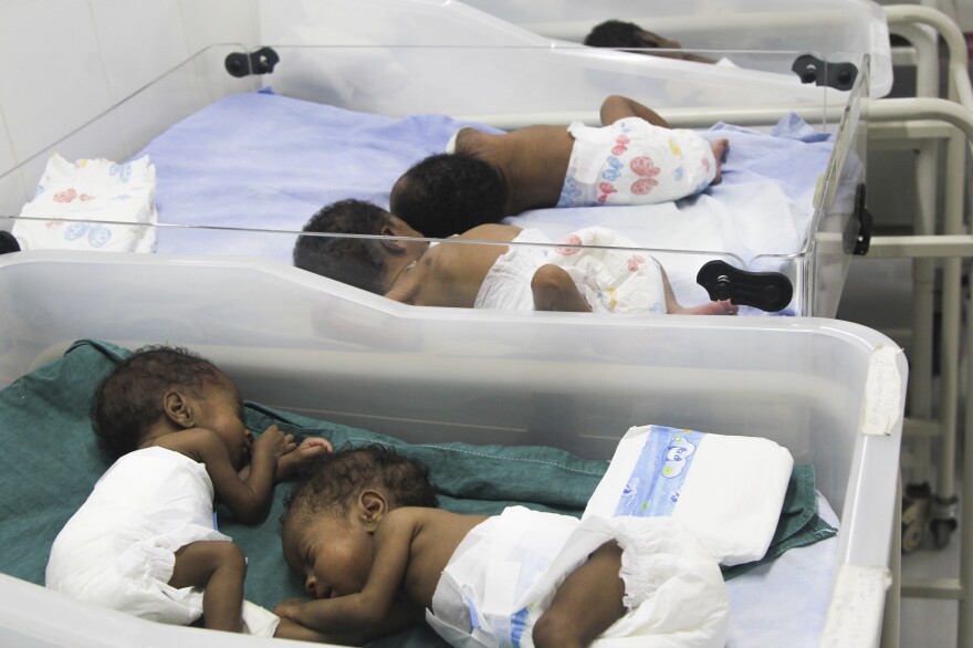 Pre-term babies in the neonatal intensive care unit at the Koidu Government Hospital in Sierra Leone. Many of the infants need supplemental oxygen, which is now in short supply because of demand to treat severely ill COVID-19 patients.