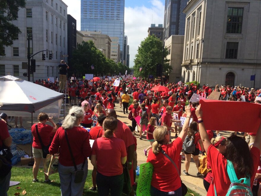 Demonstrators in Raleigh on their way to the North Carolina General Assembly.
