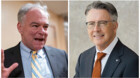 Senator Tim Kaine and Virginia Tech president Timothy Sands.