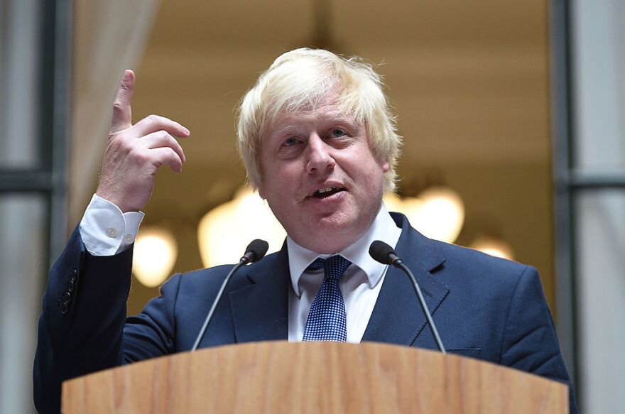 Newly appointed Foreign Secretary Boris Johnson addresses staff inside the Foreign and Commonwealth Office in central London on Thursday.