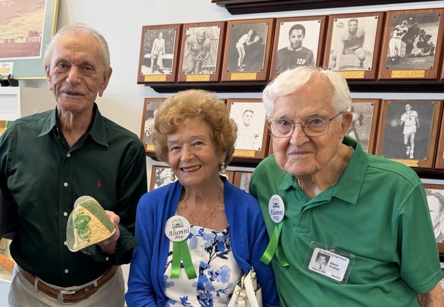 From left, Class of 1950 graduates Don McMullen, Elizabeth MacDonald Johnson and Dave Foster at the Saturday, April 11 event.