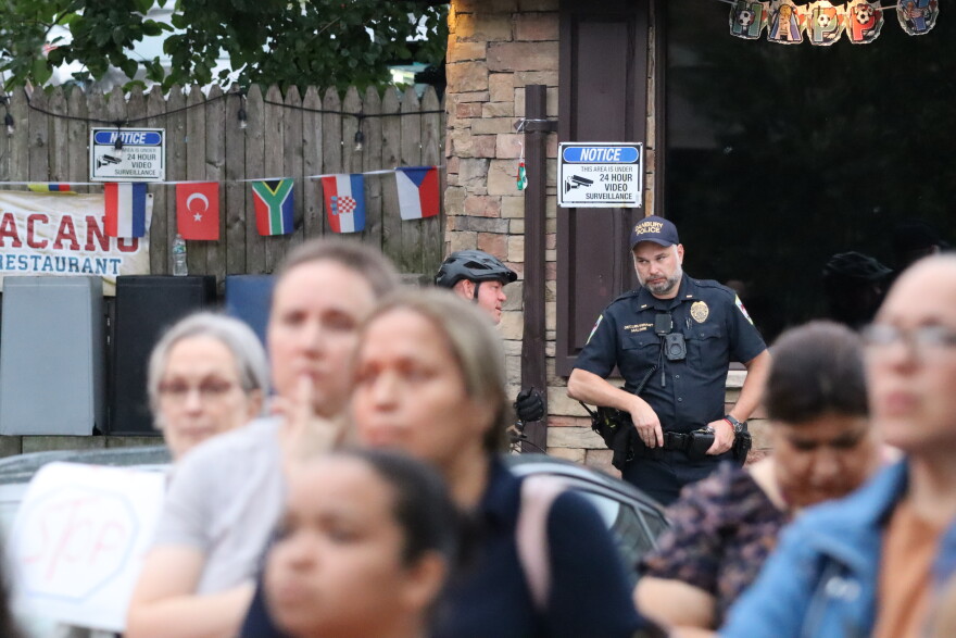 Dozens of police officers were stationed at the perimeters of the rally.
