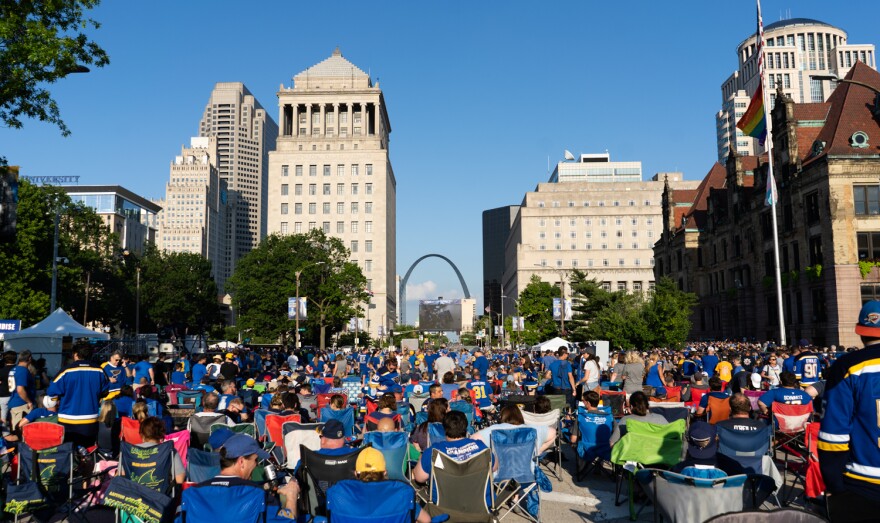 St. Louis Blues fans flocked to a watch party along Market Street downtown on Sunday for a Game 6 watch party. June 9, 2019