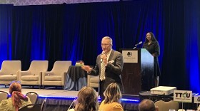 Bixby Superintendent Rob Miller addresses the audience at a Tulsa Regional Chamber education summit held on Wednesday, September 25, 2024.
