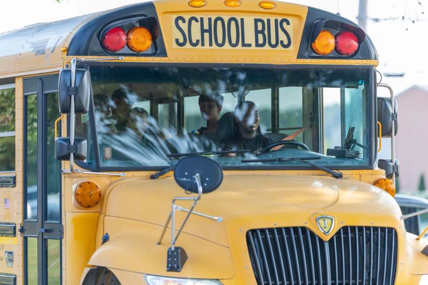 An EVSC school bus on the first day of school, A. 10, 2026