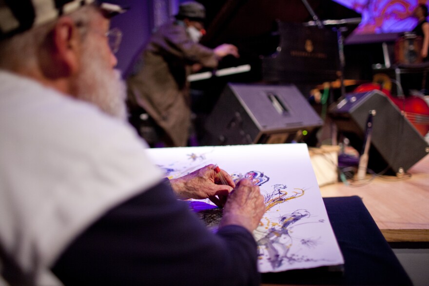 Jeff Schlanger, who paints improvised visual art inspired by musicians on stage, was also honored this year with a lifetime achievement award from Vision Festival.