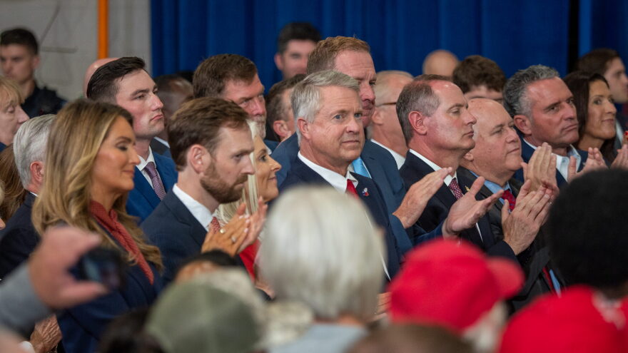U.S. Sen. Roger Marshall appears at a Sept. 14, 2026, rally by Vice President JD Vance at Webco Manufacturing in Olathe.