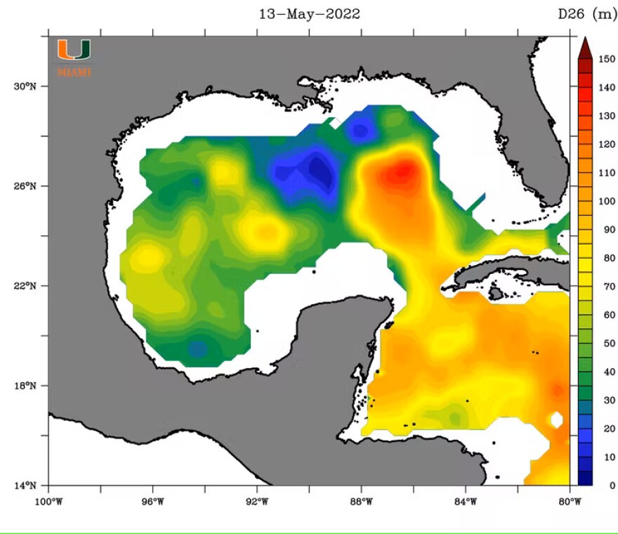 Temperature map of the Gulf of Mexico May 13th 2022