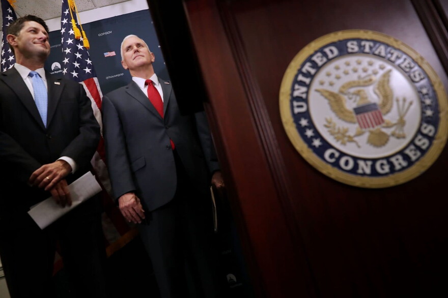 Speaker of the House Paul Ryan and U.S. Vice President-elect Mike Pence at a news conference following a House Republican conference meeting at the U.S. Capitol  on Jan. 4, 2017 in Washington, D.C. (Chip Somodevilla/Getty Images)